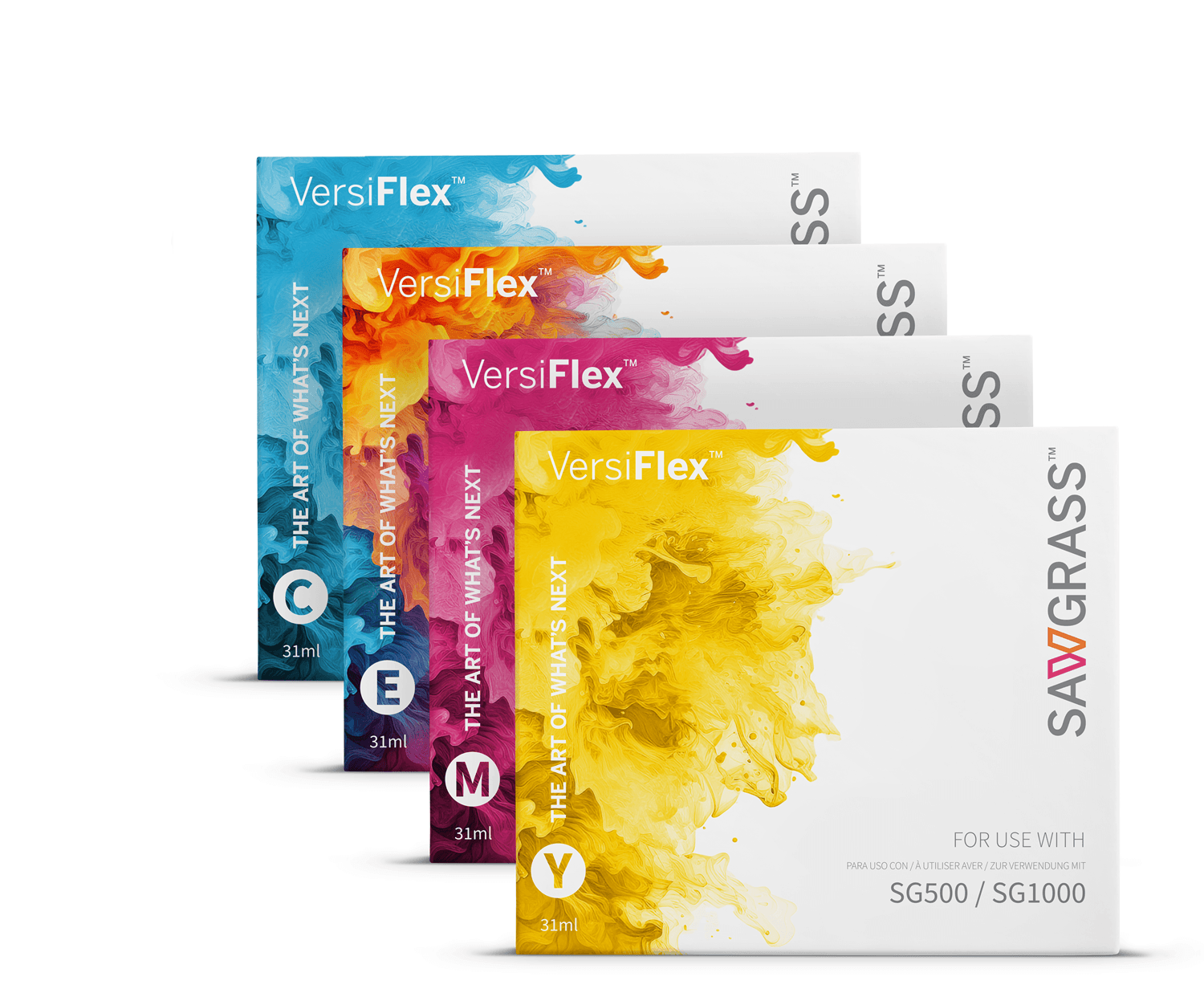 VersiFlex ink set featuring vibrant colors for SG500 and SG1000, ideal for digital printing and creative projects.