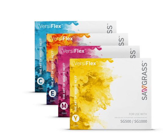 VersiFlex ink set featuring vibrant colors for SG500 and SG1000, ideal for digital printing and creative projects.