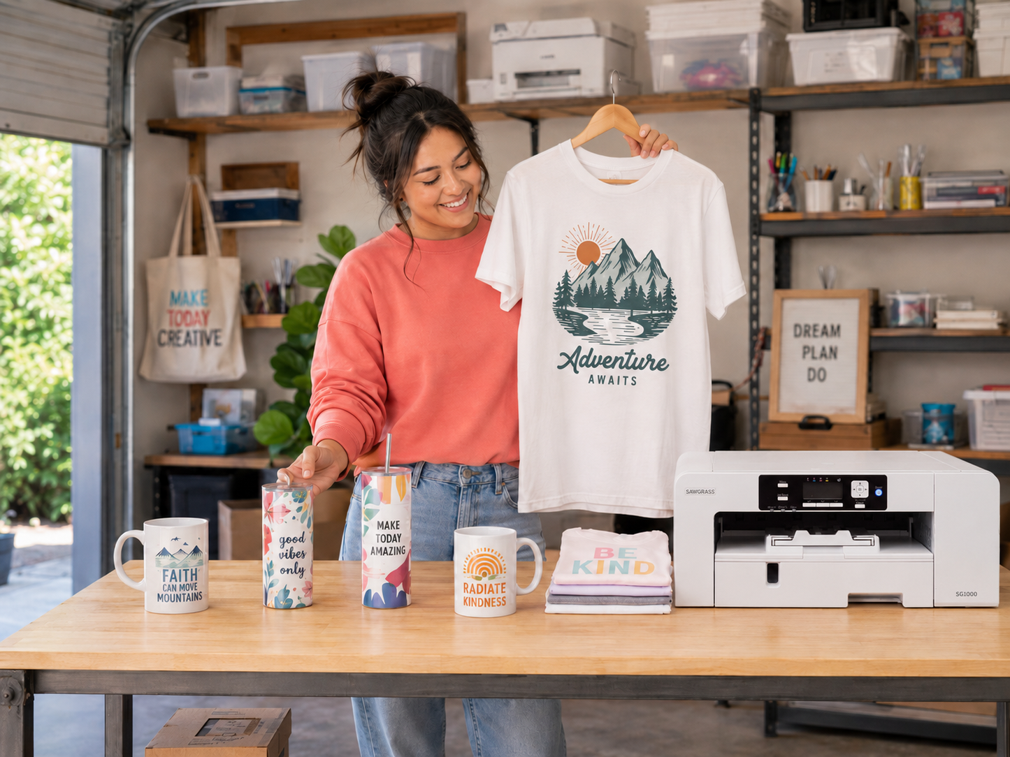 sawgrass sg1000 sublimation printer with ink, mugs and tumblers