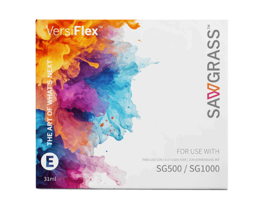 Sawgrass SG500 VERSIFLEX Bundle with 31ml inks(full size) and paper product packaging displayed on a white background.