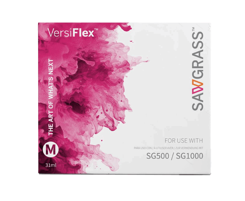 Sawgrass Versiflex SG500 SG1000 Ink - Magenta 31 ml cartridge packaging with pink splash design.