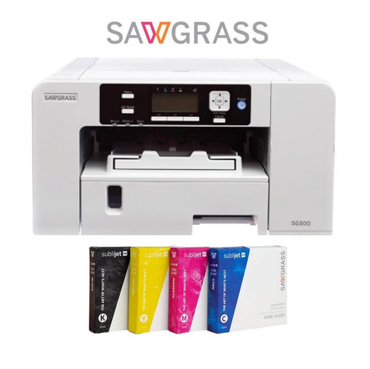 Sawgrass SG500 Sublimation Printer -STARTER INK set included with SubliJet UHD inks and printer design.